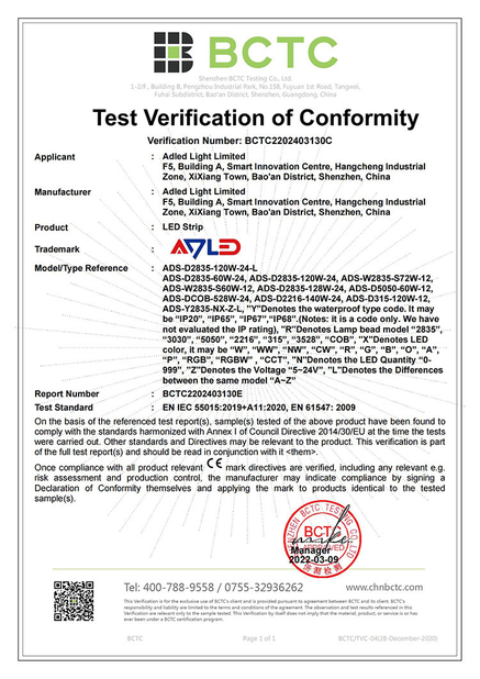 Porcellana Adled Light Limited Certificazioni